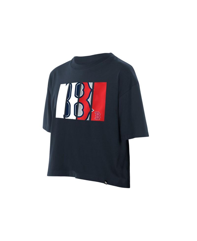 Women's Navy Boston Red Sox Boxy Foil Logo T-Shirt