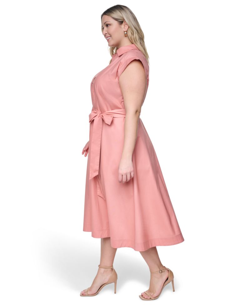 Plus Size Collared V-Neck Shirt-Dress
