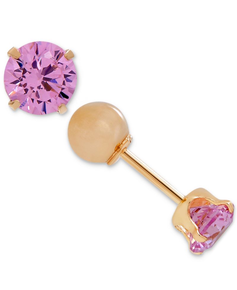 Children's Cubic Zirconia Birthstone Reversible Earrings in 14k Gold