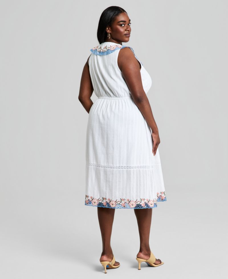 Trendy Plus Size Cotton Embroidered Dress