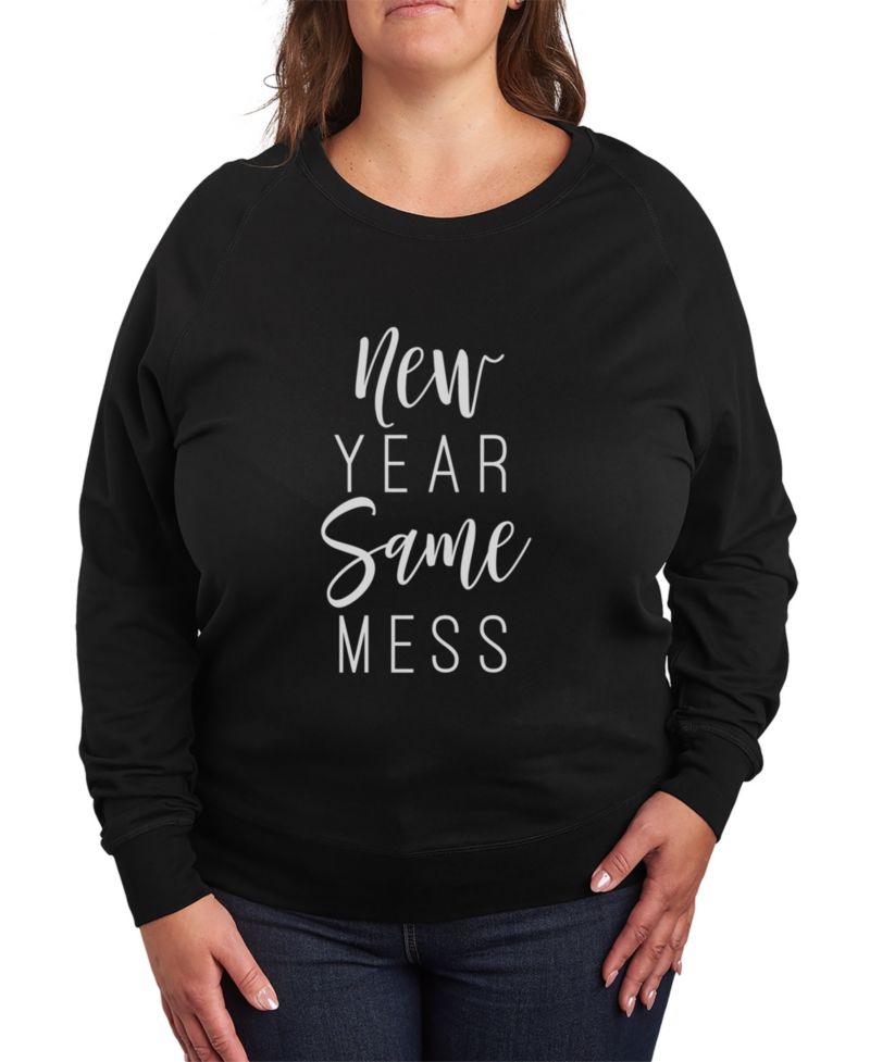 Plus Size Trendy New Year Same Mess Graphic Pullover Top