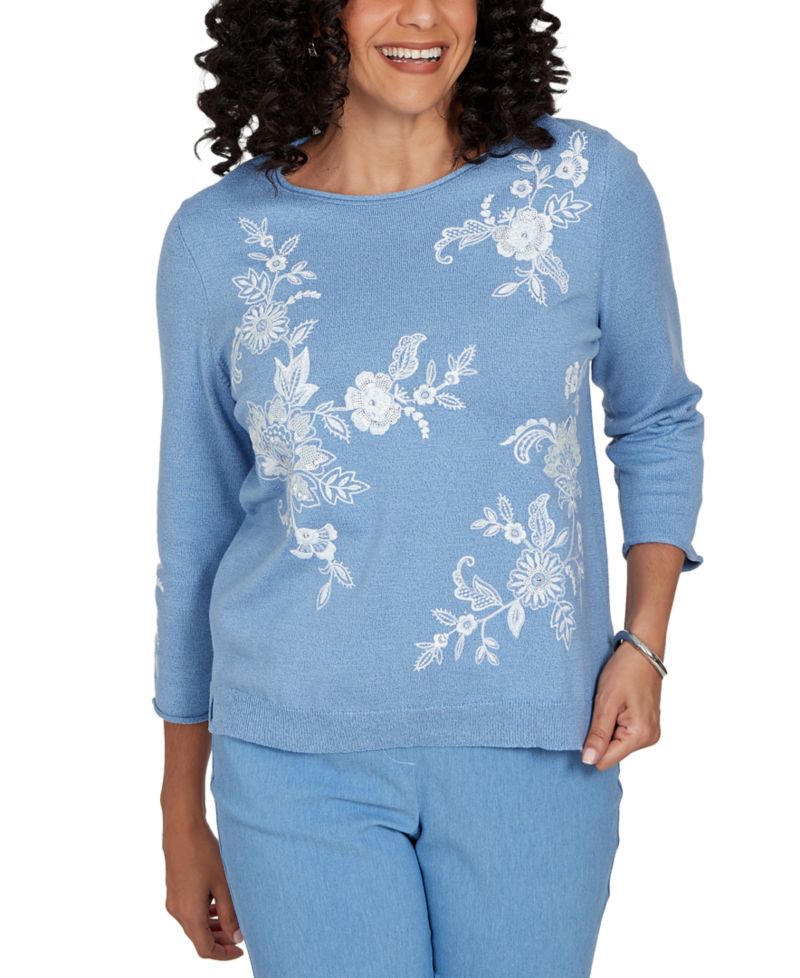Women's Provence Lacey Floral Embroidered Sweater