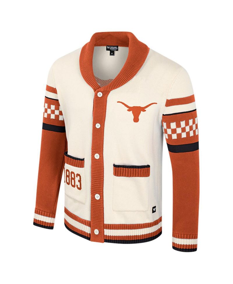 Women's Cream Texas Longhorns Wild Collective Button-Up Jacquard Sweater