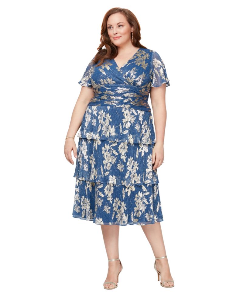 Women's Floral Surplice-Neck Tiered Dress