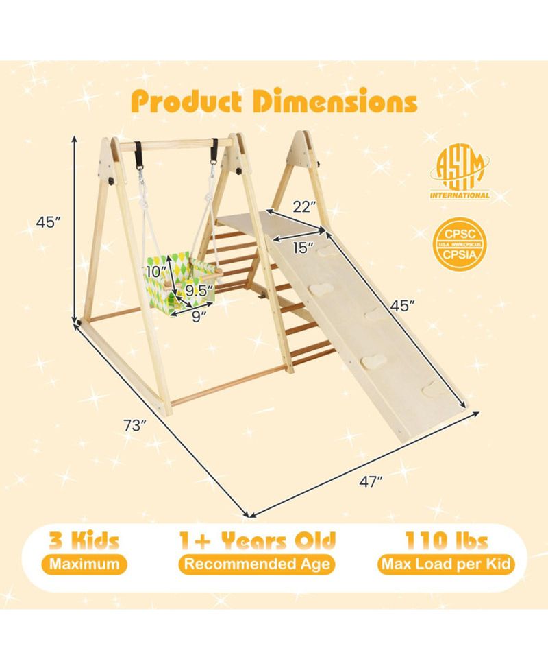 Ages 1+ 4-in-1 Wooden Indoor Jungle Gym