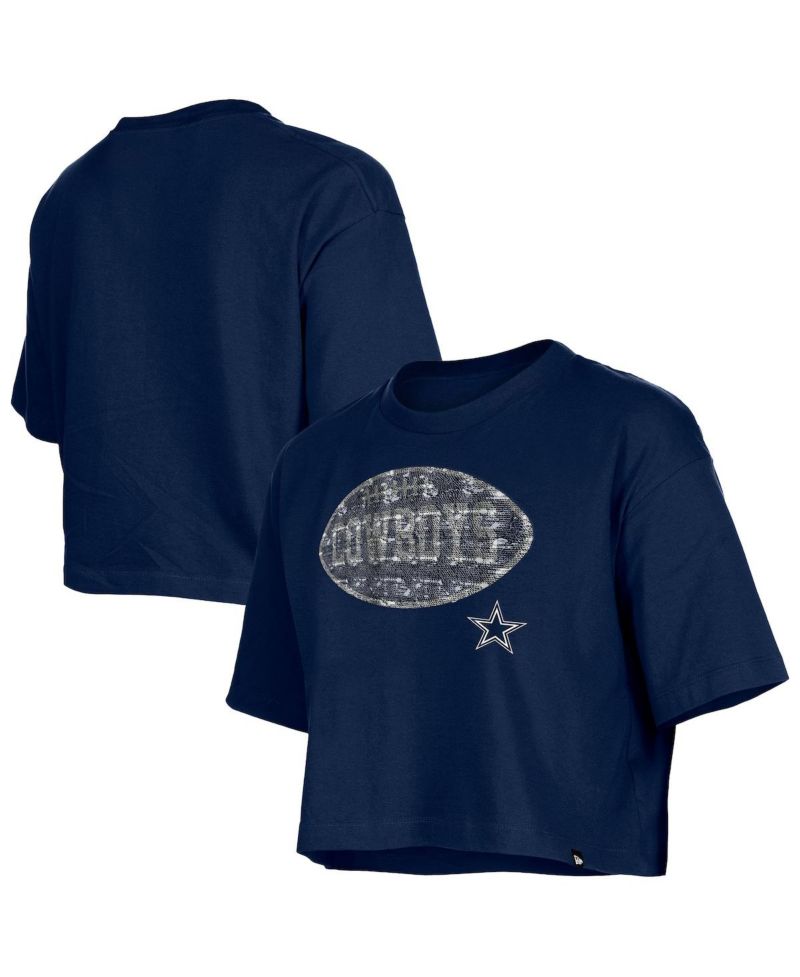 Girl's Navy Dallas Cowboys Flip Sequin Boxy T-Shirt