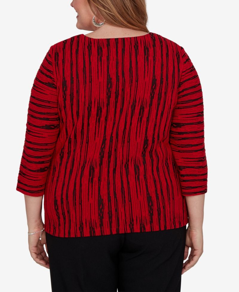Plus Size Keyhole Neck Print 3/4-Sleeve Blouse