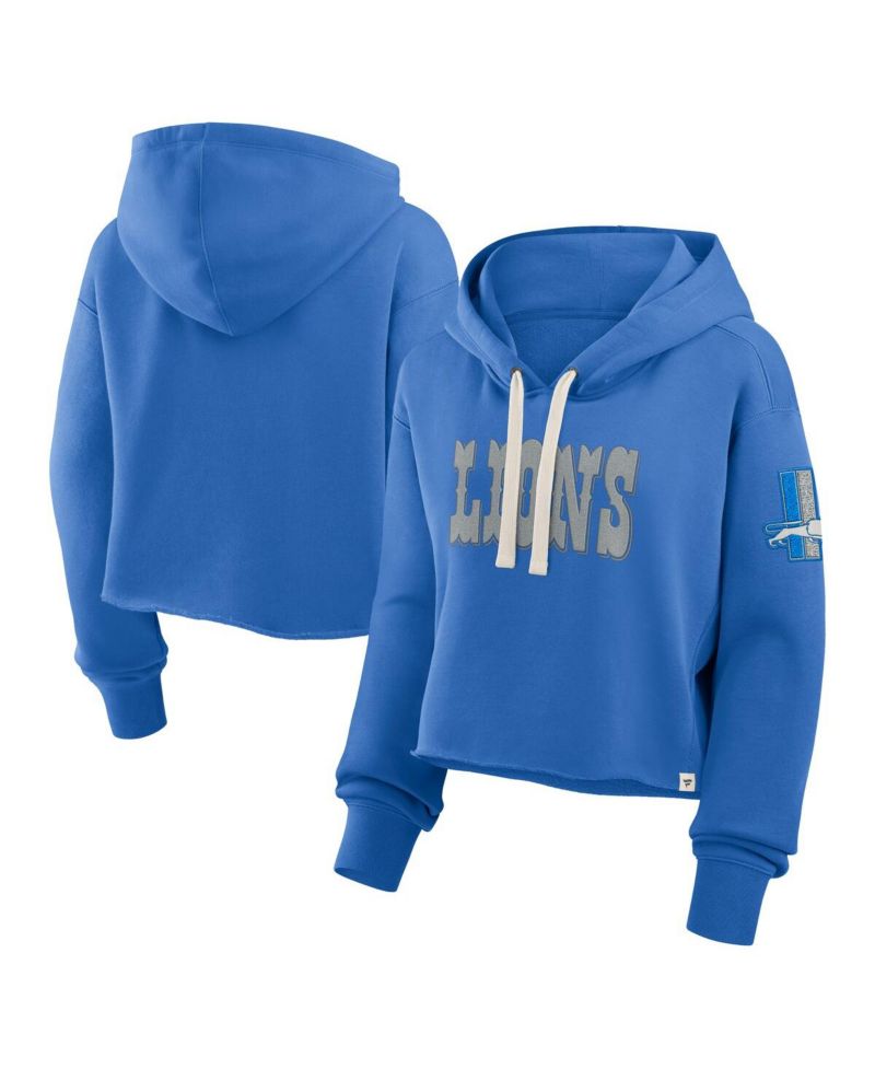 Women's Blue Detroit Lions Oversized Hometown Heritage Cropped Hoodie