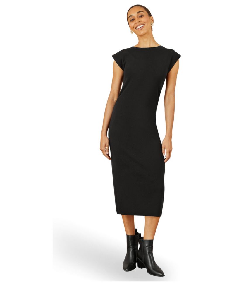 Women's Knitted Ruched Midi Dress