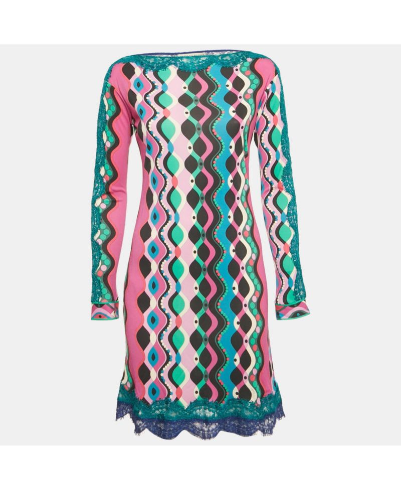Women's Printed Jersey Lace Detail Mini Dress