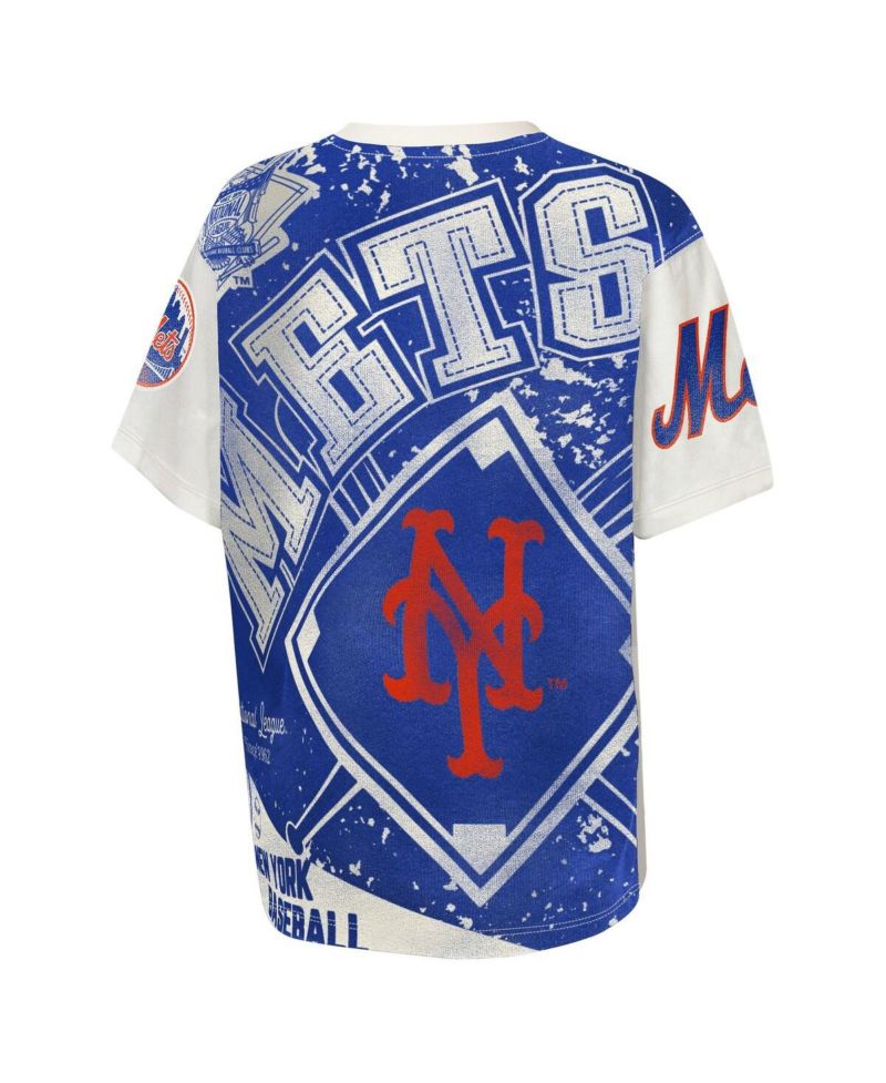 Big Boys and Girls Cream New York Mets Big League Top Player Bold All-Over-Print T-Shirt