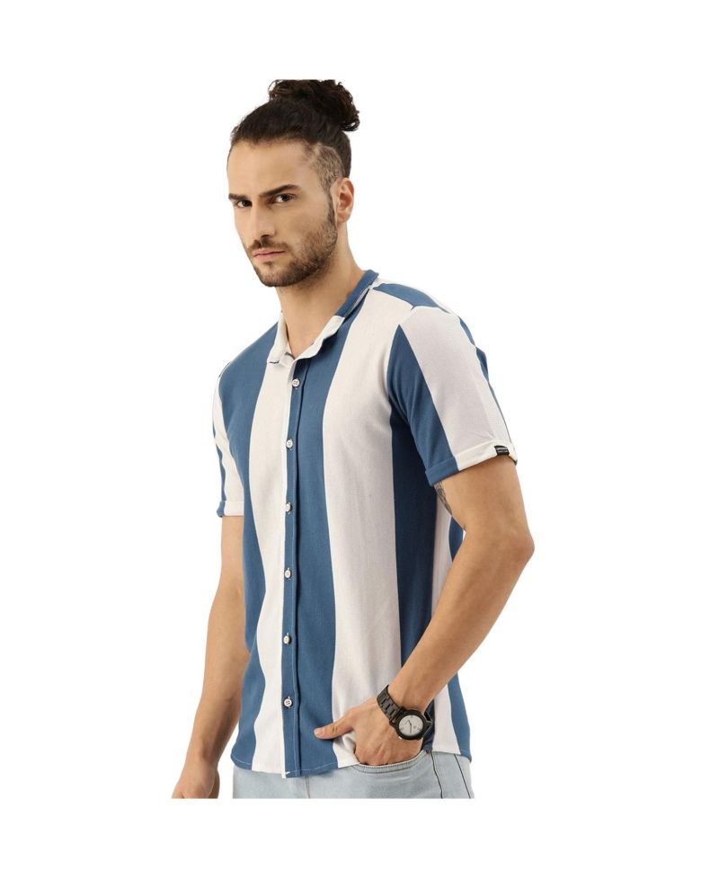 Men's Knitted Blue Vertical Striped Shirt