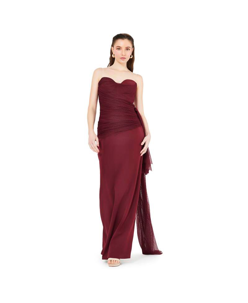 Women's Sweetheart Ruched Tulle Column Gown In Crepe