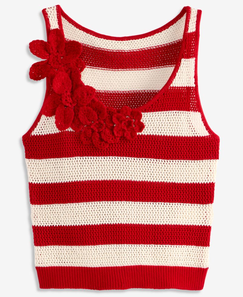 Women's Floral Crochet Striped Tank
