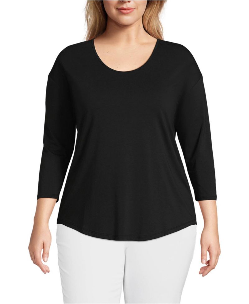 Plus Size 3/4 Sleeve Lightweight Jersey Shirttail Tee