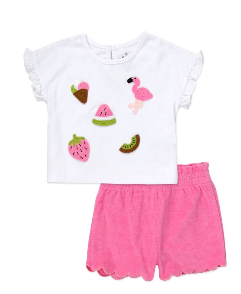 Baby Girls' Short-Sleeve Knit T-Shirt and Shorts, 2-Piece Set