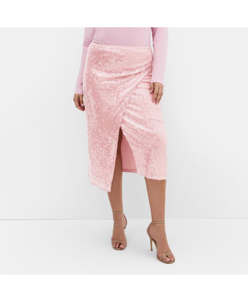 Plus Size Sequin Midi Skirt