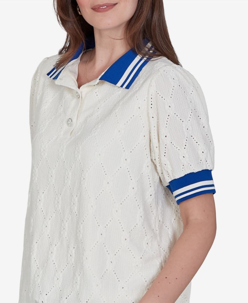 Petite Diamond-Eyelet Bubble-Hem Polo