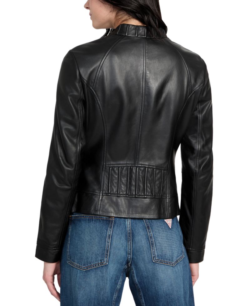Women's Collarless Zip-Front Leather Jacket, Created for Macy's
