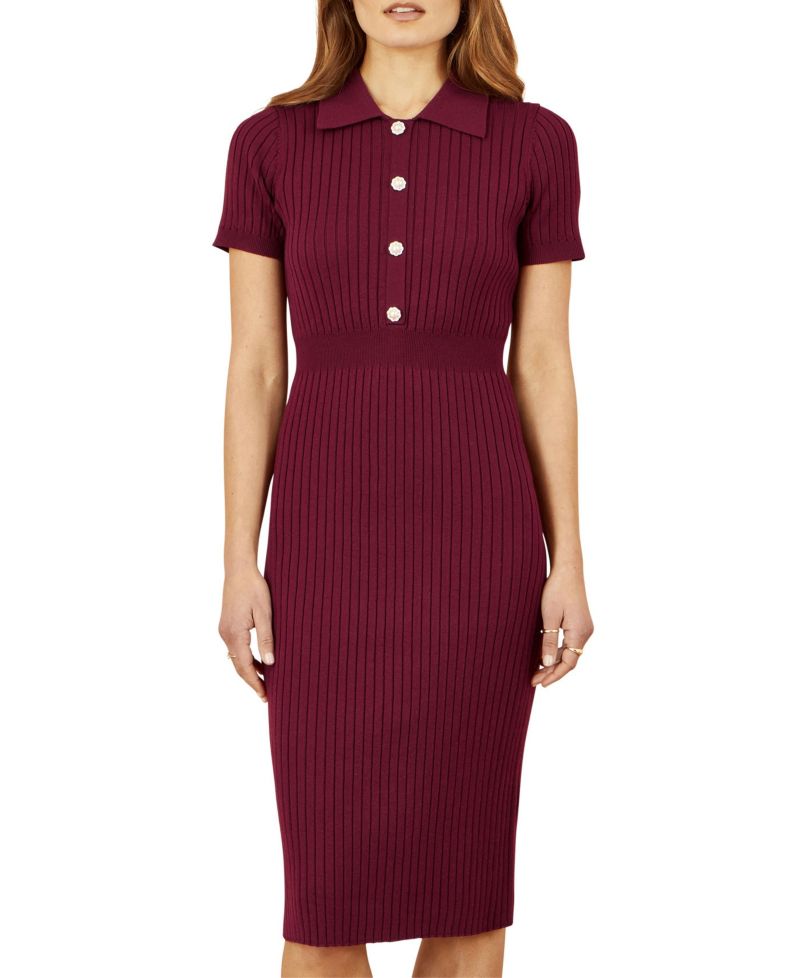 Women's Fitted Rib Knitted Midi Dress