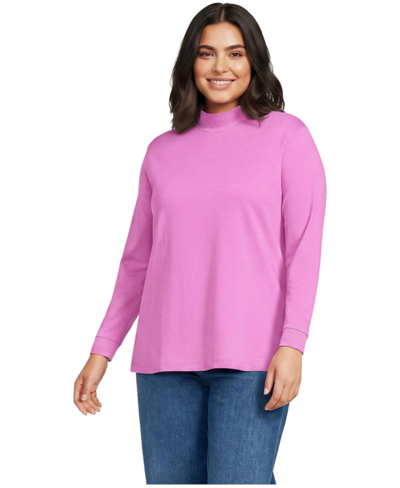 Plus Size Relaxed Cotton Long Sleeve Mock Turtleneck