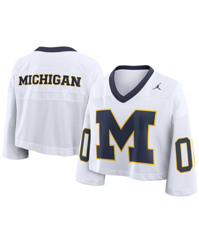 Women's White Michigan Wolverines Oversized Logo Cropped Fashion Jersey