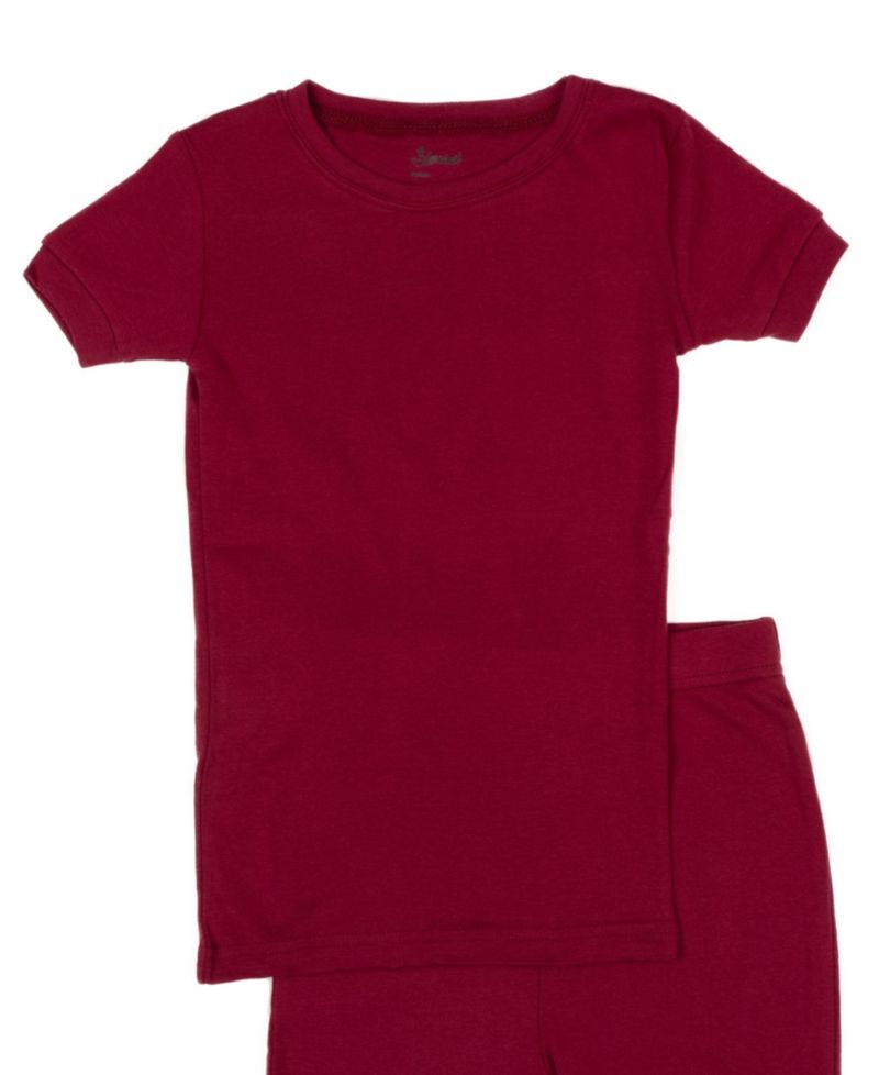 Kids Matching Family Two Piece Cotton Short Sleeve Shirt and Shorts Solid Color Pajamas 6-14