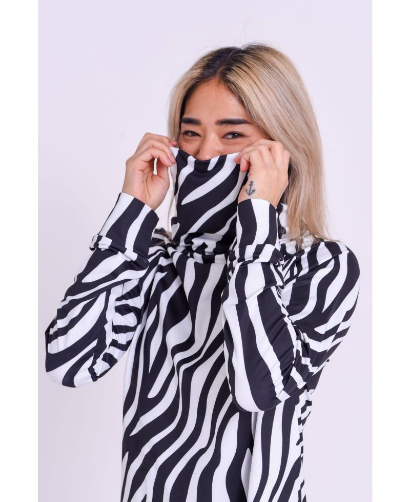 Women's High Neck Baselayer Top - Hotel California Zebra Print