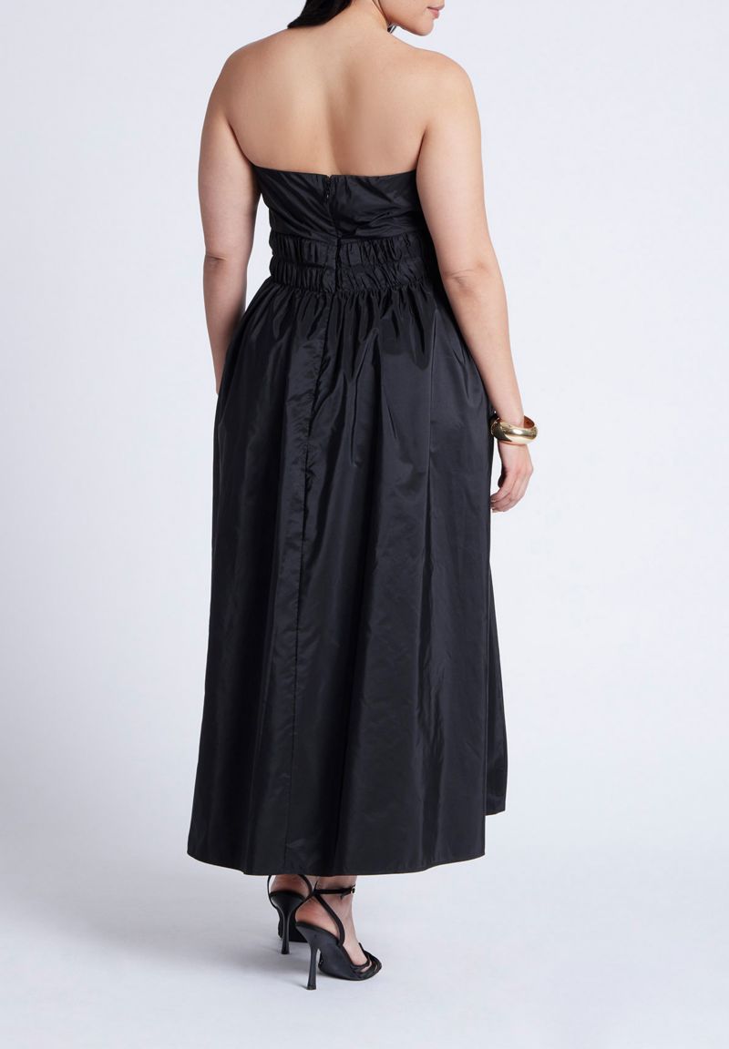 Women's Pleated Ruffle Neckline Midi Dress