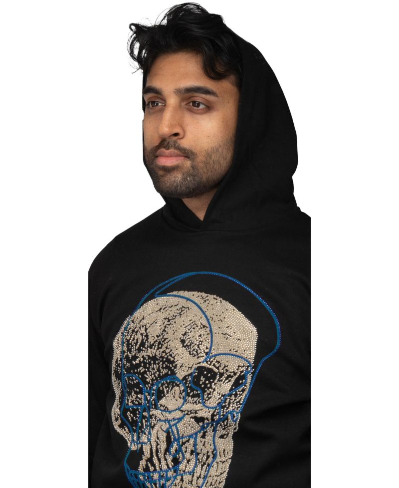 Men's Rinestone Embellished Skull Pullover Hoodie