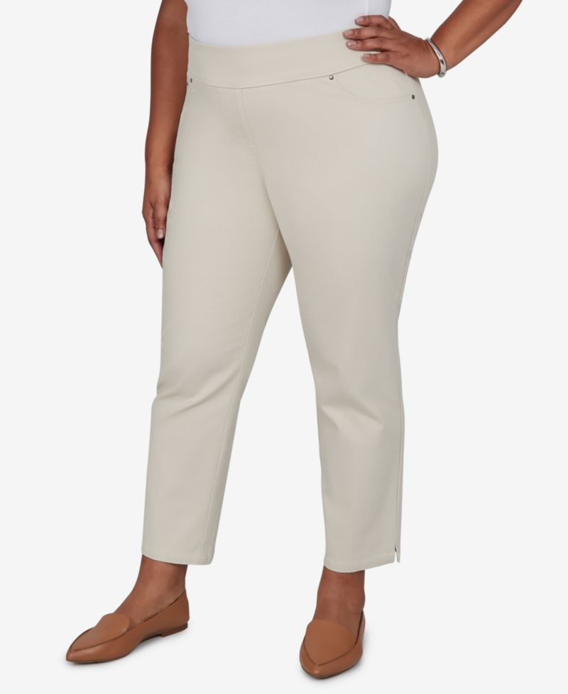 Plus Size Pull-On Cotton-Blend Cropped-Ankle Pants
