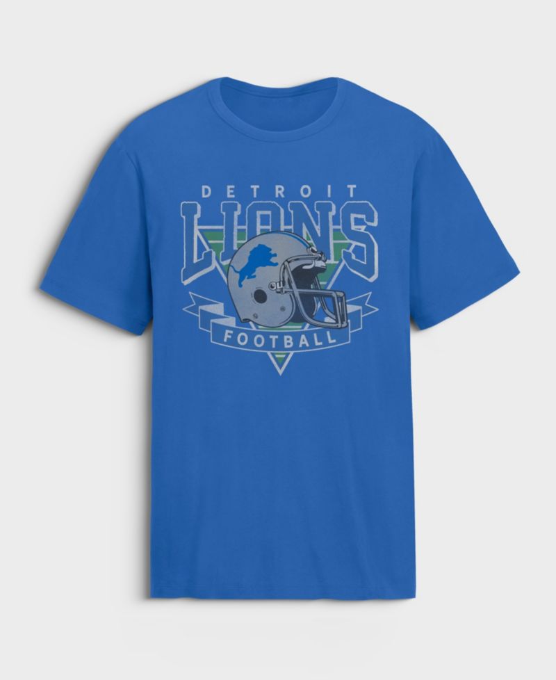 Men's Blue Detroit Lions Old Fashion Rushing Legacy Cotton T-Shirt