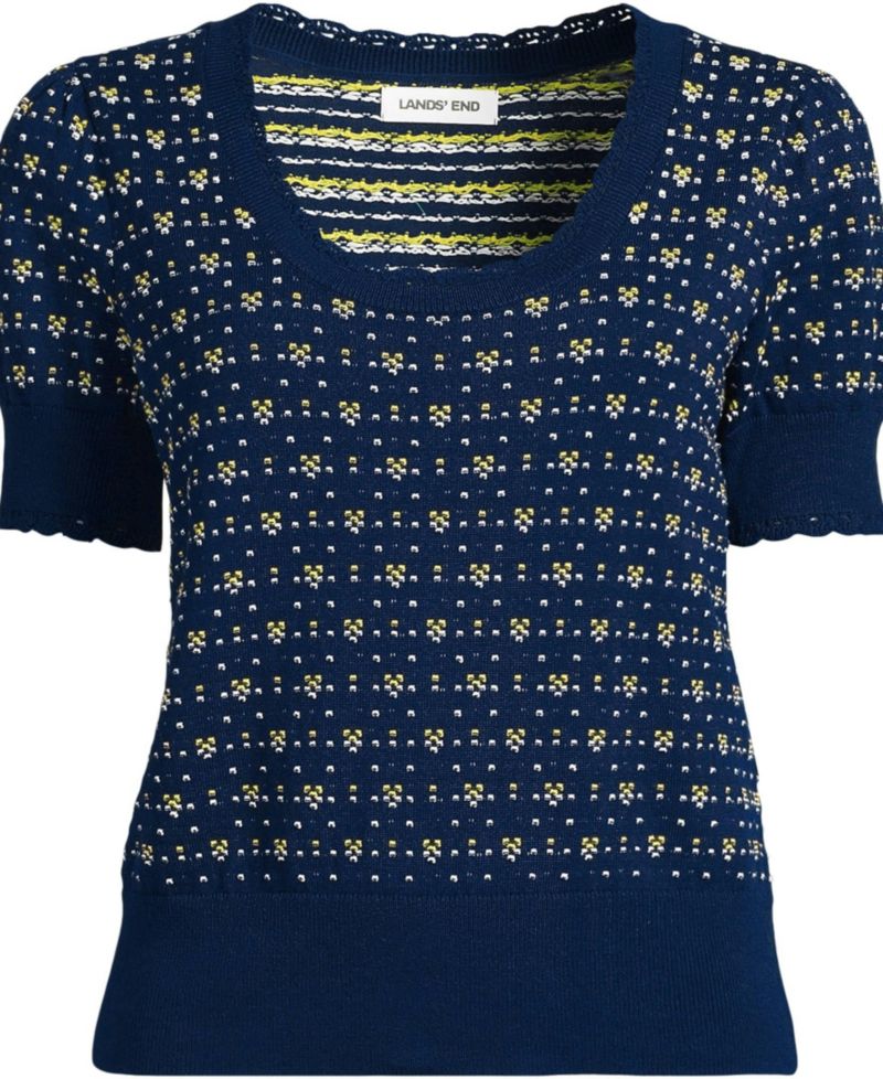 Women's Fine Gauge Cotton Jacquard Scoop Neck Sweater