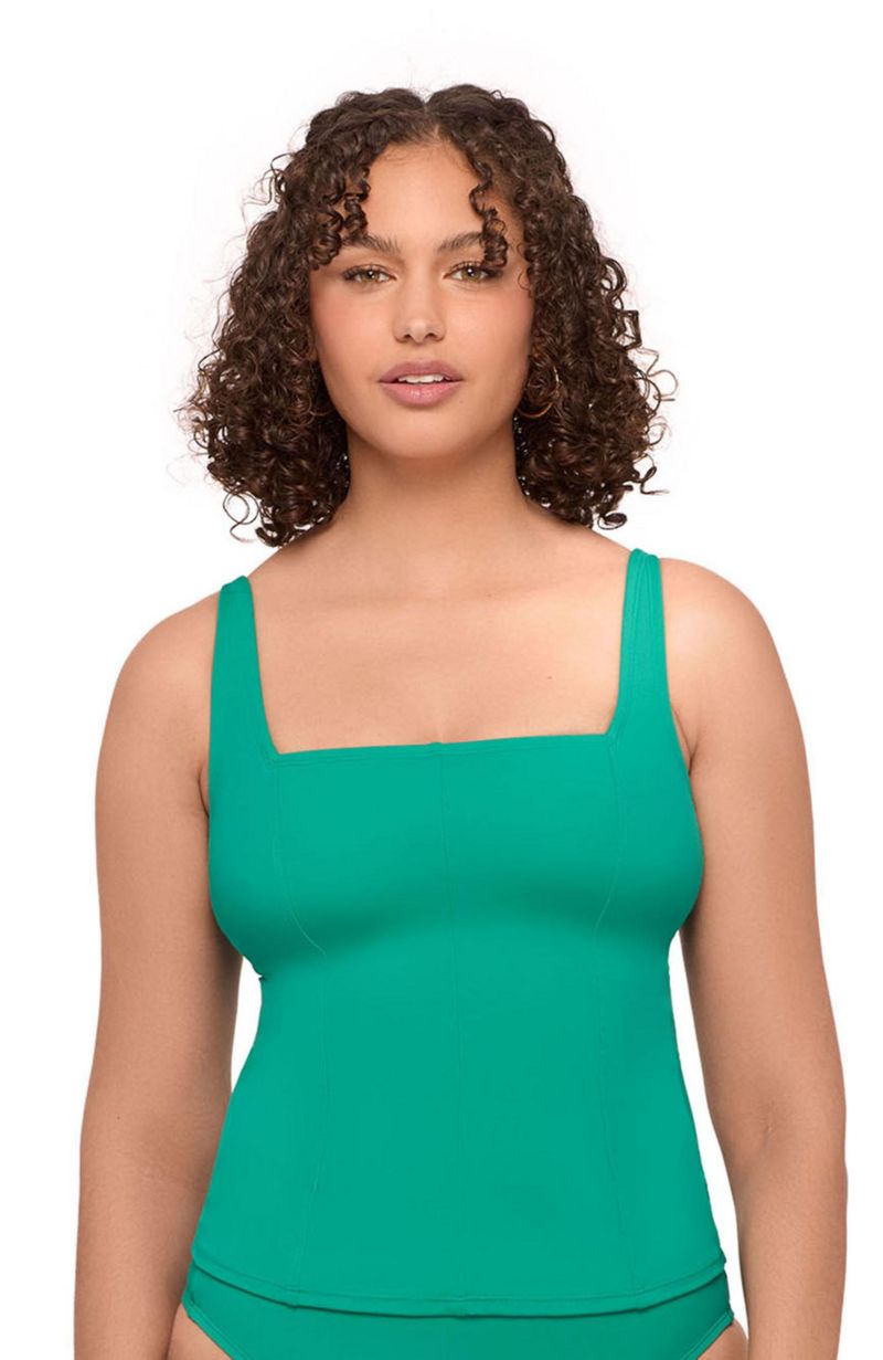 Women's Supportive and Sculpting Square Neck Lace Back Tankini Swimsuit Top