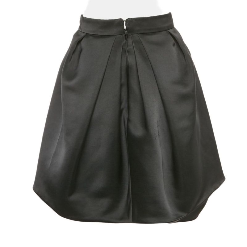 Women's Black Satin Pleated Mini Skirt