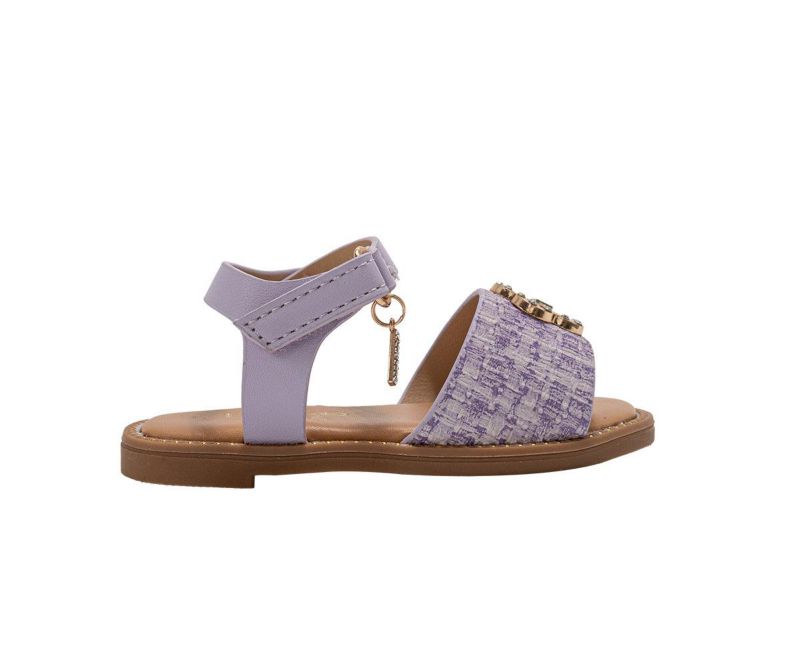Little Girls Girl's Fashion Sandal with Flower Medallion and Hanging b Charm - Comfy Dressy Shoes