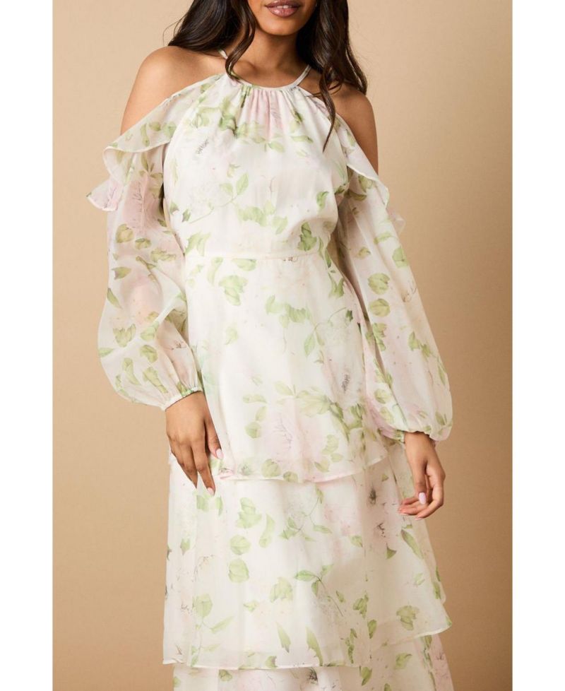 Women's Organza Cold Shoulder Midi Dress