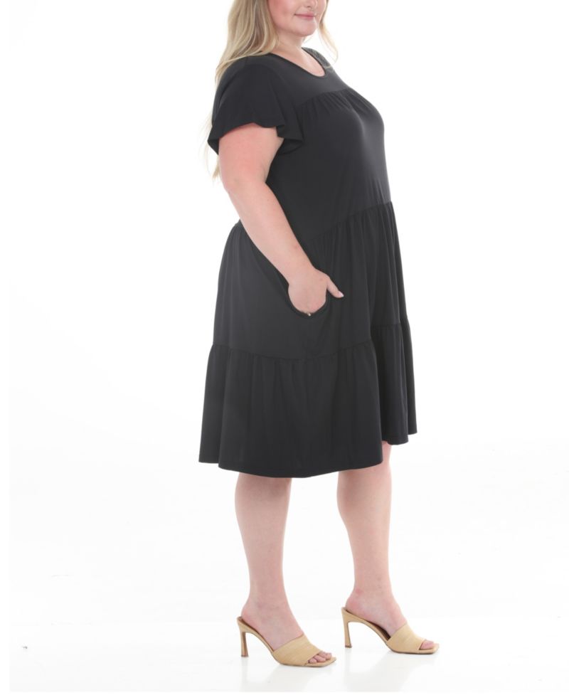 Plus Size Flutter-Sleeve Ruffle Tiered Dress