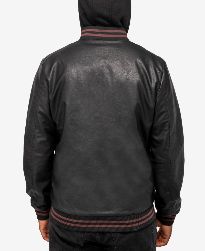 XRAY Men's Grainy PU Hooded Jacket With Faux Shearling Lining