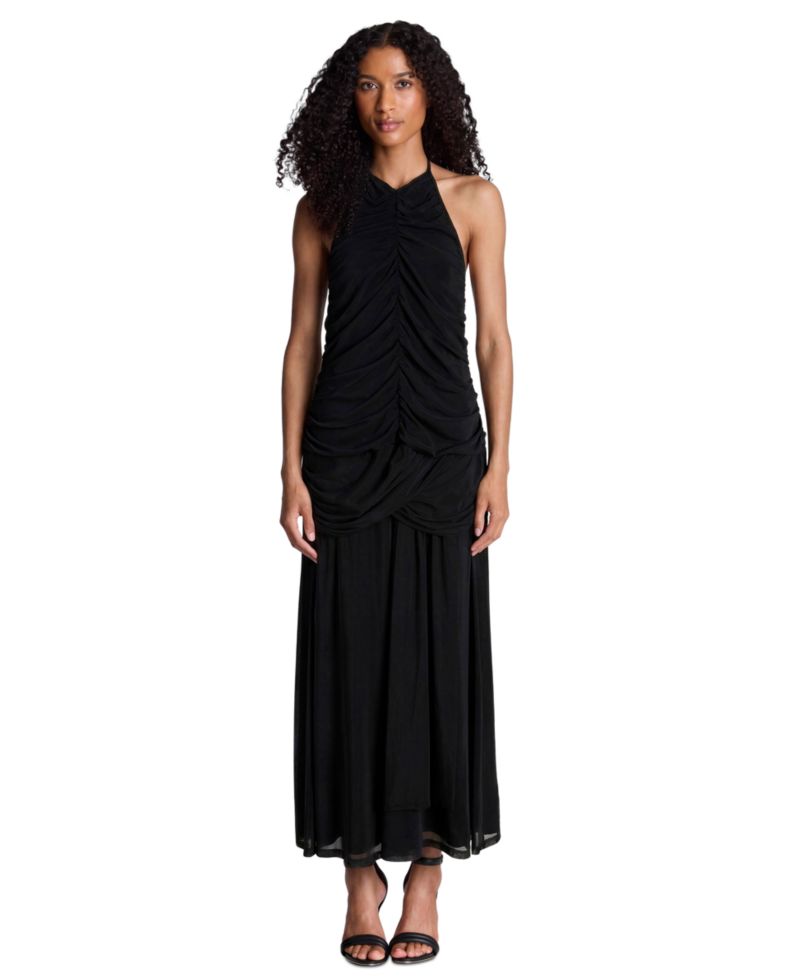 Women's Halter Ruched Open-Back Dress
