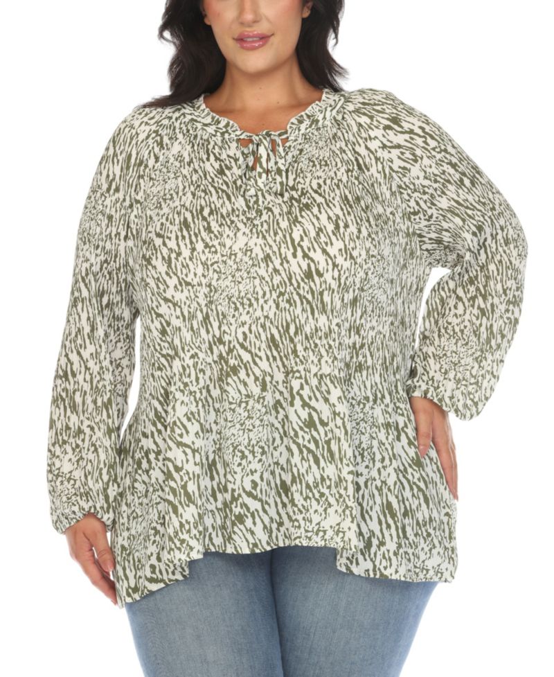Plus Size Printed Peasant Knit Blouse