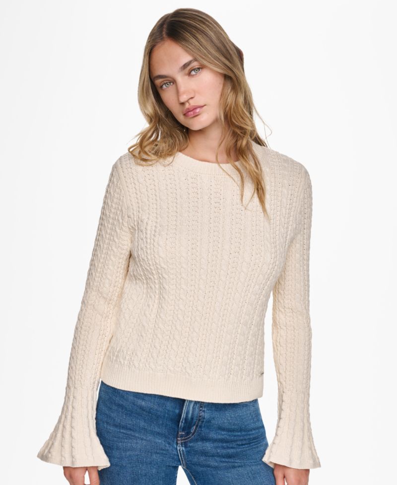 Women's Cable-Knit Ruffled-Cuff Pullover Sweater