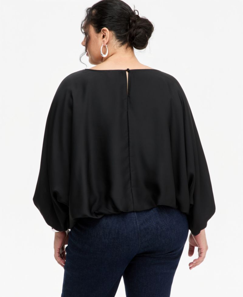 I.N.C. Plus Size Elbow Bubble Flow Raglan Short-Sleeve Wide-Neck Blouse