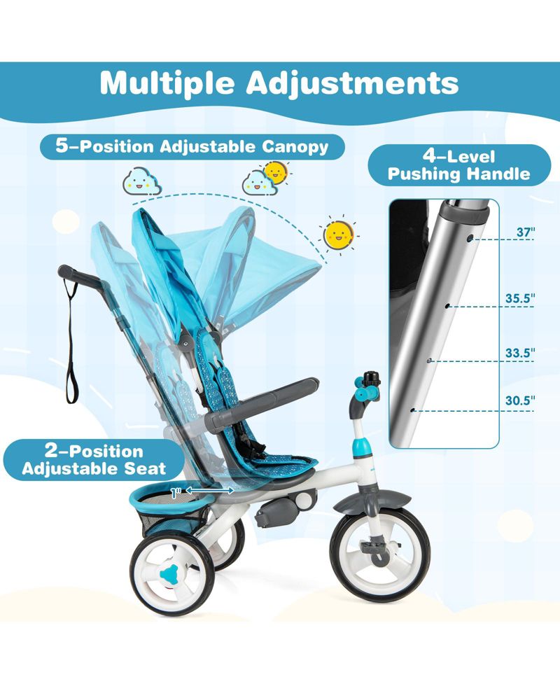 Girls 4-in-1 Tricycle Stroller with Detachable Design and Round Sun Canopy
