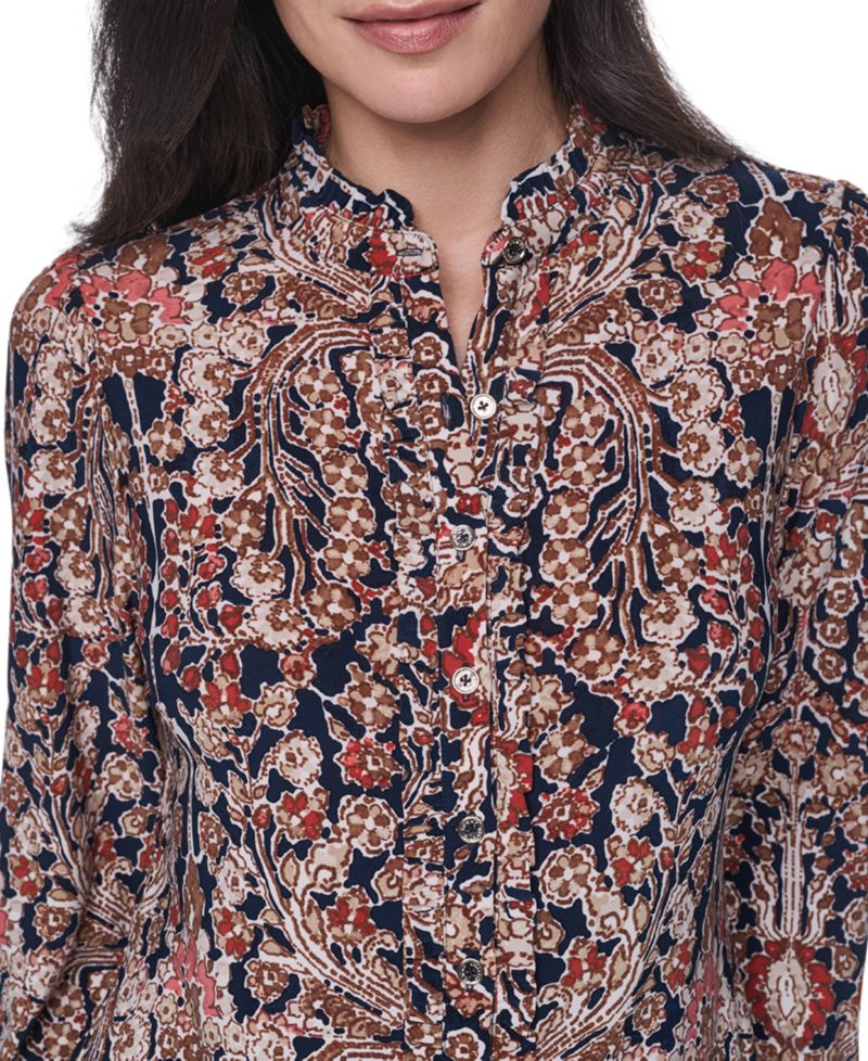 Women's Long Sleeve Mock Neck Button Front Blouse