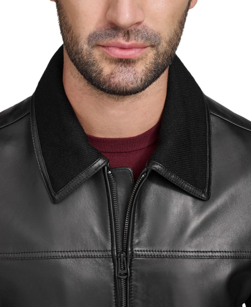 Men's Full-Zip Genuine Leather Bomber Jacket