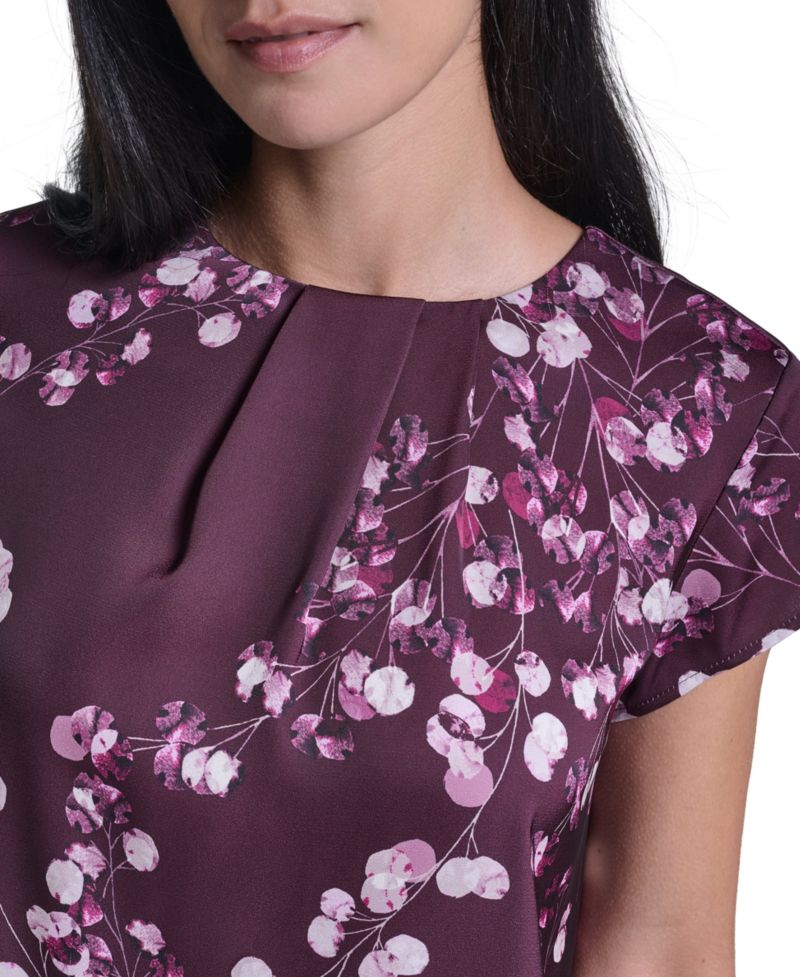 Women's Floral V-Neck Cap-Sleeve Blouse