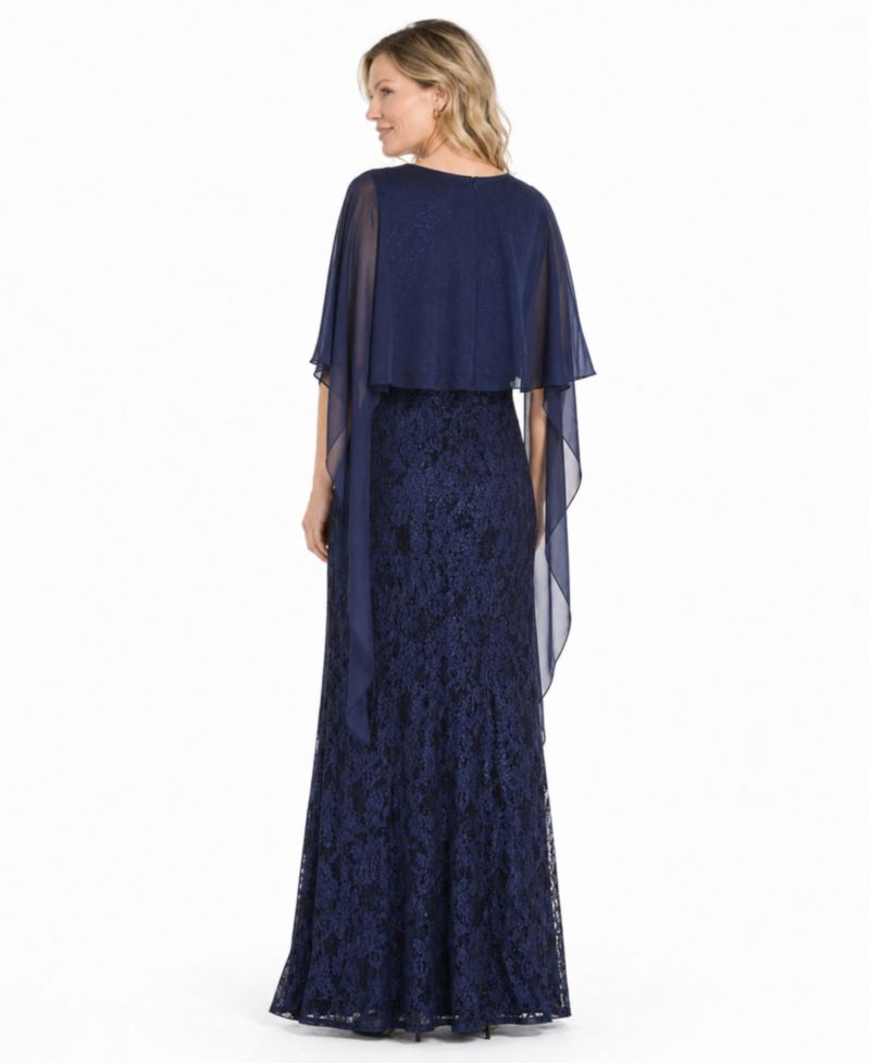 Women's Long Glitter Lace Boat Dress