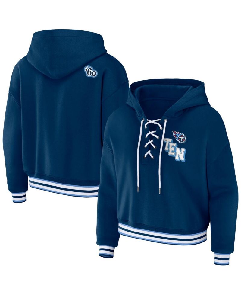 Women's Navy Tennessee Titans Lace-up Pullover Hoodie