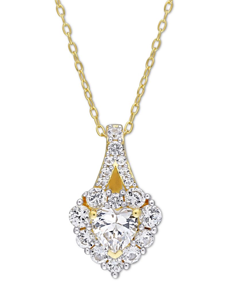 Lab-Grown White Sapphire Heart Halo 18" Pendant Necklace (2-7/8 ct. t.w.) in Yellow-Plated Sterling Silver